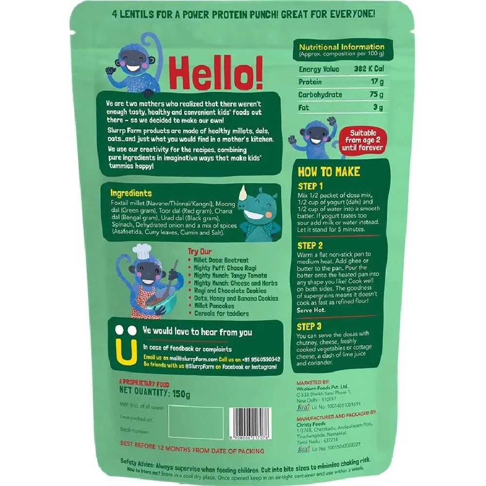 Slurrp Farm Millet Dosa Mix - Supergrains + Spinach, 3x150 g-3.webp